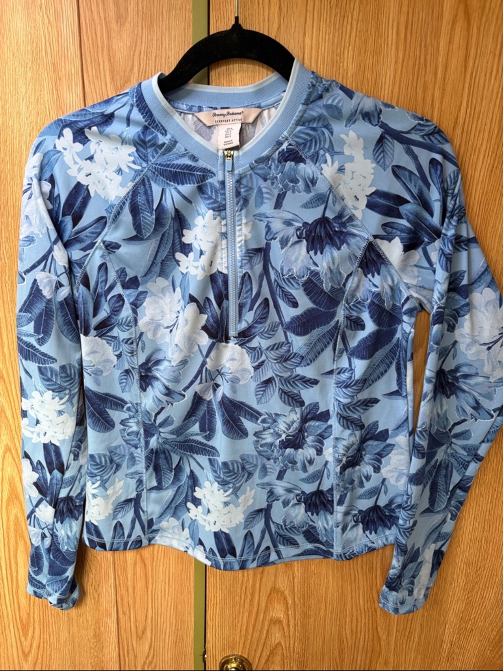 Tommy Bahama Light and Navy Blue Floral Half-Zip Pullover